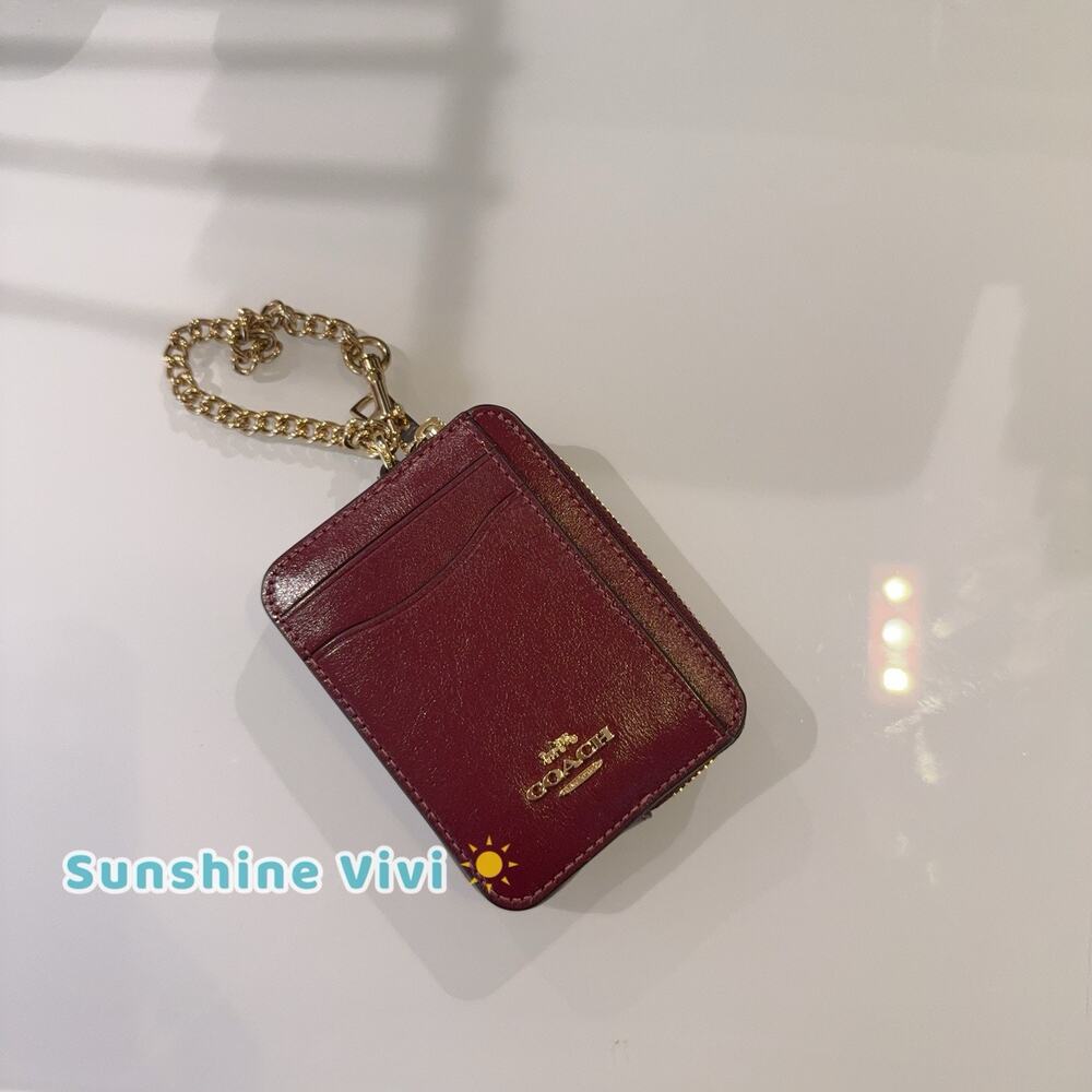 NWT Coach Zip Card Case CFX56 Shiny smooth leather IM/DARK CHERRY